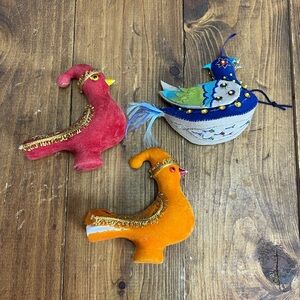 3 bird vintage Christmas ornaments